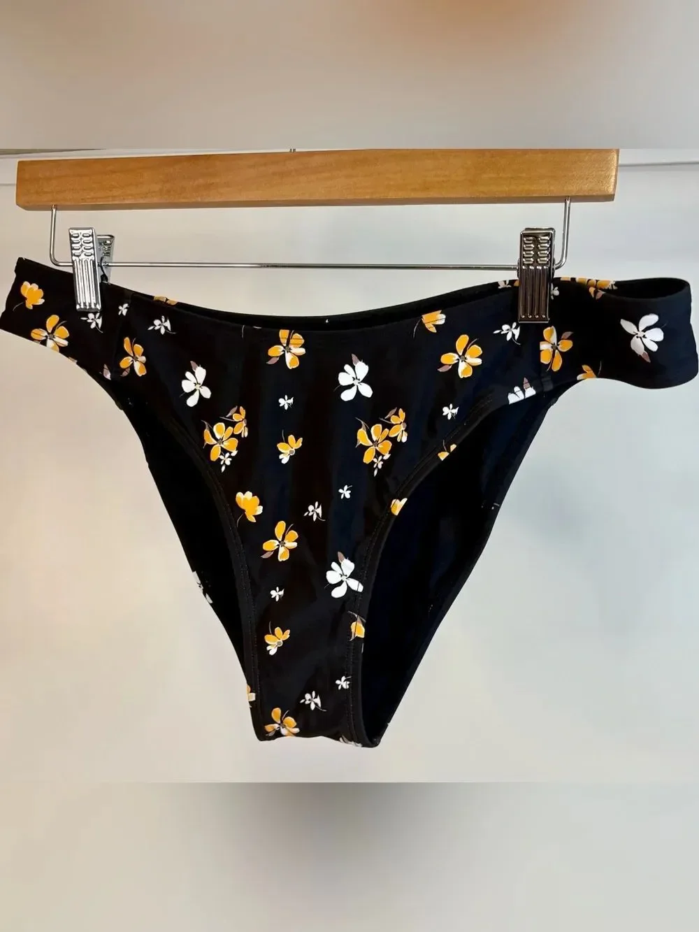 NWT Cupshe black swimsuit with orange and yellow floral trim L